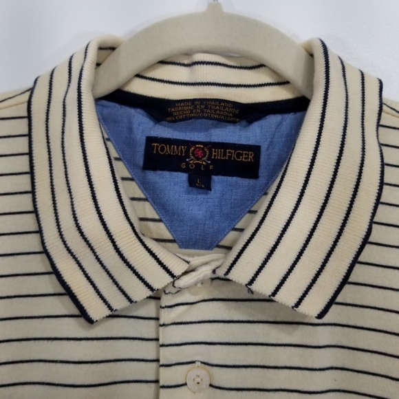 Tommy Hilfiger Yellow Blue Striped Golf Polo Shirt - Picture 4 of 5